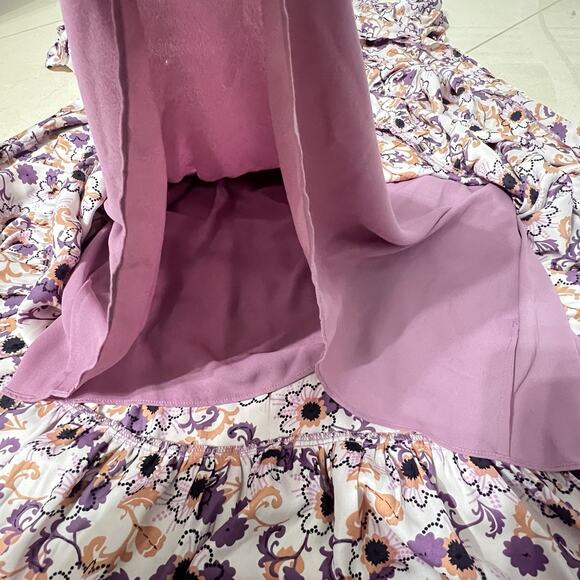 Alexis Satin Sequined Floral Adjustable Waist Peasant Flowy Maxi Dress Size XS - Picture 9 of 9